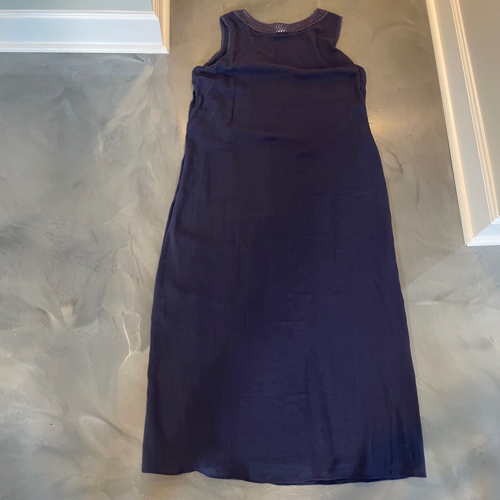 Chico's Crinkle Gauze Guilana Maxi Dress Size 3 XL Midnight Blue Beaded V-Neck - Picture 7 of 7